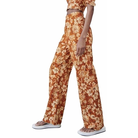 ZARA Printed Linen Geometric Floral Tie Dye Floral Pants - Picture 3 of 14
